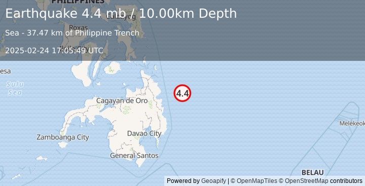 Earthquake PHILIPPINE ISLANDS REGION (4.4 mb) (2025-02-24 17:05:49 UTC)