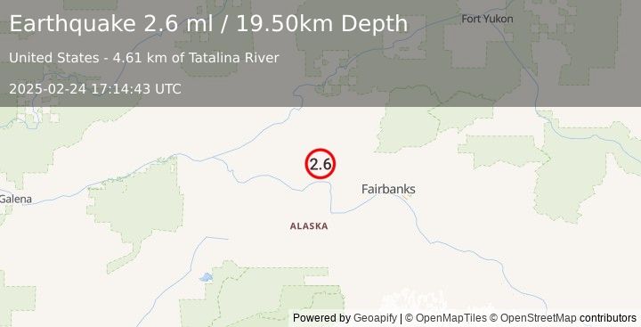 Earthquake NORTHERN ALASKA (2.6 ml) (2025-02-24 17:14:43 UTC)