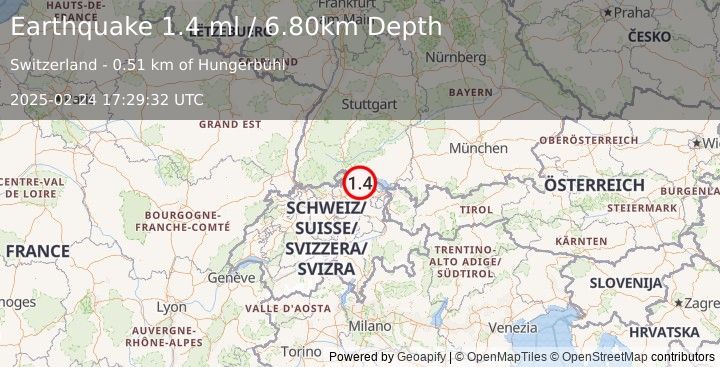 Earthquake SWITZERLAND (1.4 ml) (2025-02-24 17:29:32 UTC)