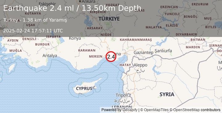 Earthquake CENTRAL TURKEY (2.4 ml) (2025-02-24 17:57:11 UTC)