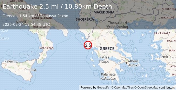 Earthquake GREECE (2.5 ml) (2025-02-24 19:54:48 UTC)