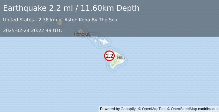 Earthquake ISLAND OF HAWAII, HAWAII (2.2 ml) (2025-02-24 20:22:49 UTC)