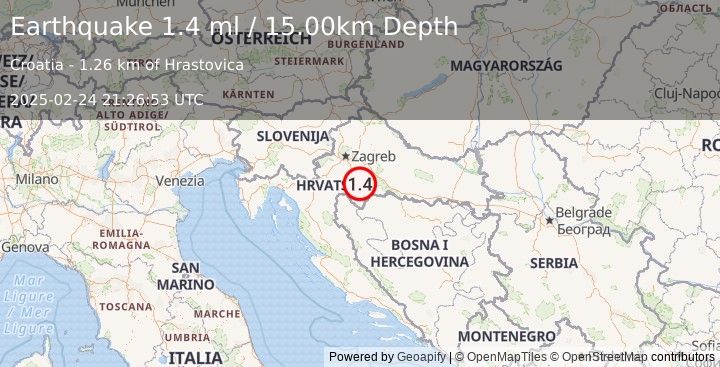 Earthquake CROATIA (1.4 ml) (2025-02-24 21:26:53 UTC)