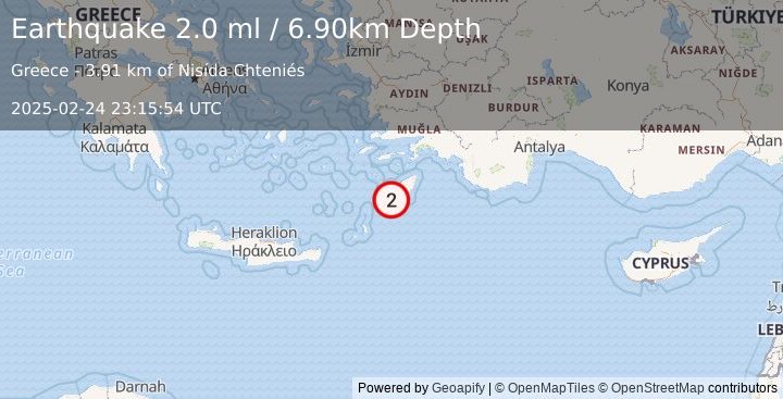 Earthquake DODECANESE IS.-TURKEY BORDER REG (2.0 ml) (2025-02-24 23:15:54 UTC)