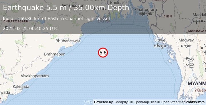 Earthquake BAY OF BENGAL (5.5 m) (2025-02-25 00:40:25 UTC)