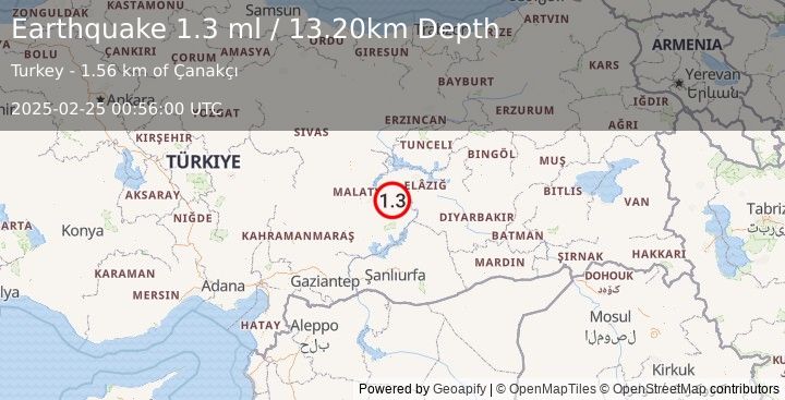 Earthquake EASTERN TURKEY (1.3 ml) (2025-02-25 00:56:00 UTC)