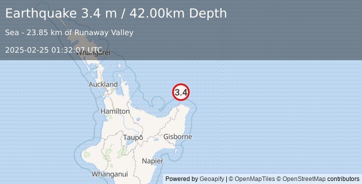 Earthquake OFF E. COAST OF N. ISLAND, N.Z. (3.4 m) (2025-02-25 01:32:07 UTC)