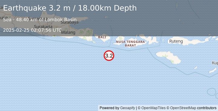 Earthquake SOUTH OF BALI, INDONESIA (3.2 m) (2025-02-25 02:07:56 UTC)