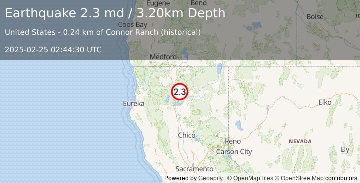 Earthquake NORTHERN CALIFORNIA (2.3 md) (2025-02-25 02:44:30 UTC)