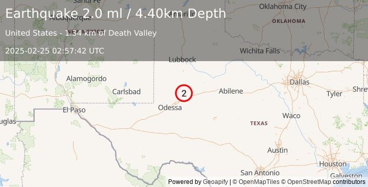 Earthquake WESTERN TEXAS (2.0 ml) (2025-02-25 02:57:42 UTC)