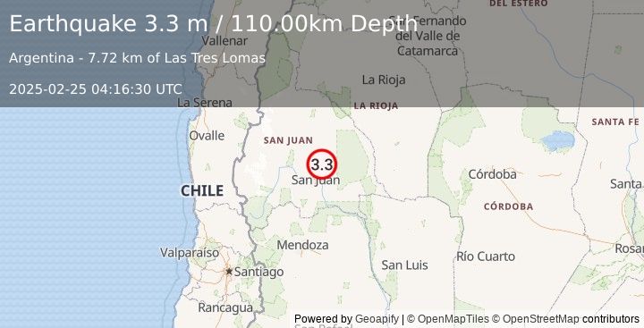 Earthquake SAN JUAN, ARGENTINA (3.3 m) (2025-02-25 04:16:30 UTC)