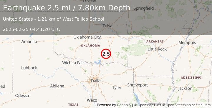 Earthquake OKLAHOMA (2.5 ml) (2025-02-25 04:41:20 UTC)