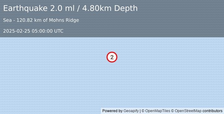 Earthquake GREENLAND SEA (2.0 ml) (2025-02-25 05:00:00 UTC)