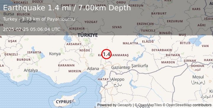 Earthquake CENTRAL TURKEY (1.4 ml) (2025-02-25 05:06:04 UTC)