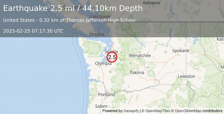 Earthquake SEATTLE-TACOMA AREA, WASHINGTON (2.5 ml) (2025-02-25 07:17:30 UTC)