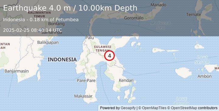 Earthquake SULAWESI, INDONESIA (4.0 m) (2025-02-25 08:40:14 UTC)