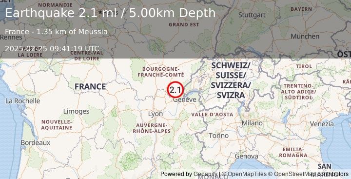 Earthquake FRANCE (2.1 ml) (2025-02-25 09:41:19 UTC)