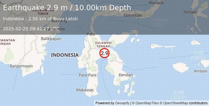 Earthquake SULAWESI, INDONESIA (2.9 m) (2025-02-25 09:42:27 UTC)