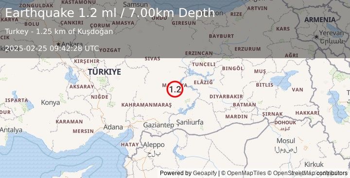 Earthquake EASTERN TURKEY (1.2 ml) (2025-02-25 09:42:28 UTC)