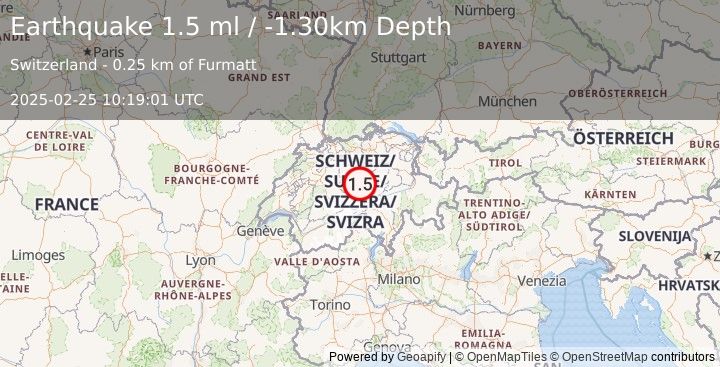 Earthquake SWITZERLAND (1.5 ml) (2025-02-25 10:19:01 UTC)