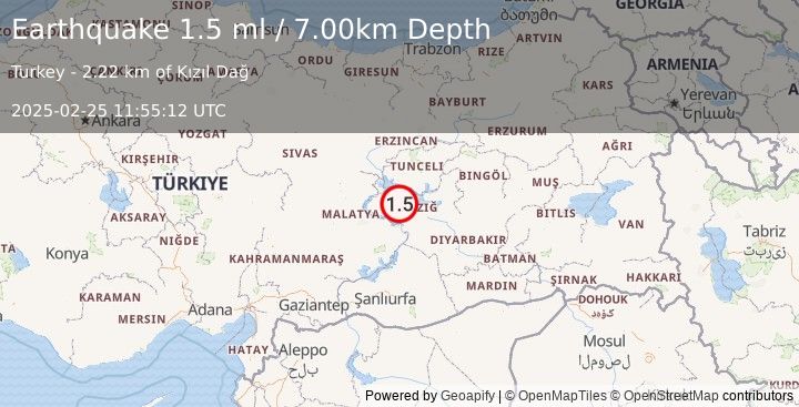 Earthquake EASTERN TURKEY (1.5 ml) (2025-02-25 11:55:12 UTC)