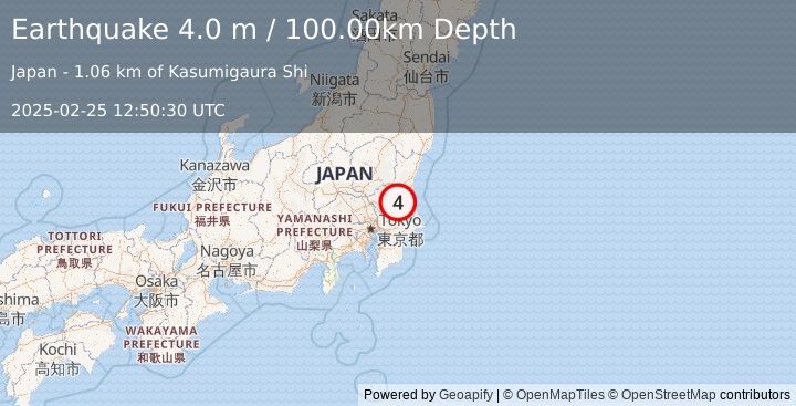 Earthquake NEAR EAST COAST OF HONSHU, JAPAN (4.0 m) (2025-02-25 12:50:30 UTC)