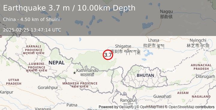 Earthquake WESTERN XIZANG (3.7 m) (2025-02-25 13:47:14 UTC)