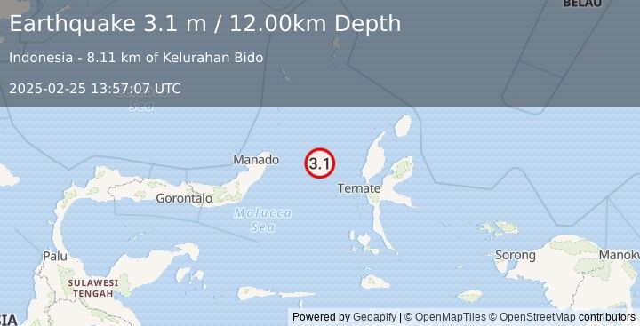 Earthquake MOLUCCA SEA (3.1 m) (2025-02-25 13:57:07 UTC)