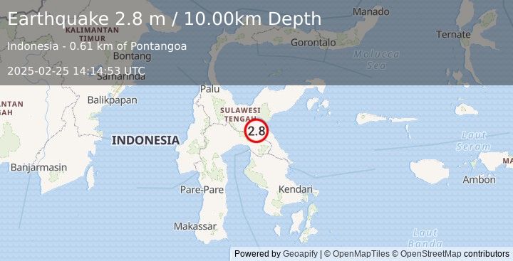 Earthquake SULAWESI, INDONESIA (2.8 m) (2025-02-25 14:14:53 UTC)