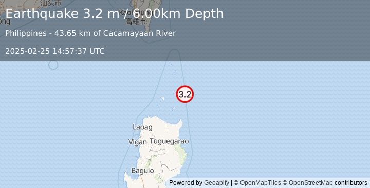 Earthquake BABUYAN ISL REGION, PHILIPPINES (3.2 m) (2025-02-25 14:57:37 UTC)