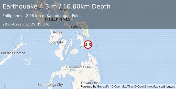 Earthquake LEYTE, PHILIPPINES (4.3 m) (2025-02-25 16:29:05 UTC)