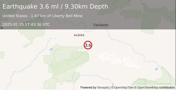 Earthquake CENTRAL ALASKA (3.6 ml) (2025-02-25 17:43:36 UTC)