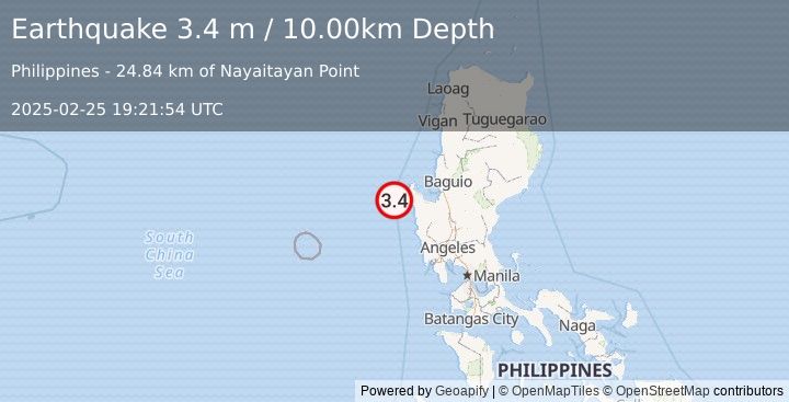 Earthquake LUZON, PHILIPPINES (3.4 m) (2025-02-25 19:21:54 UTC)