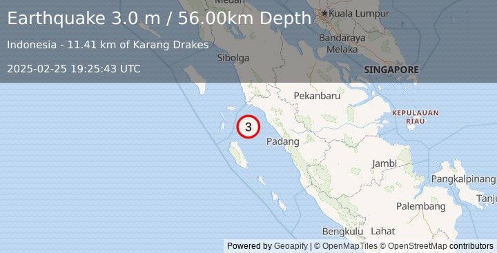 Earthquake SOUTHERN SUMATRA, INDONESIA (3.0 m) (2025-02-25 19:25:43 UTC)