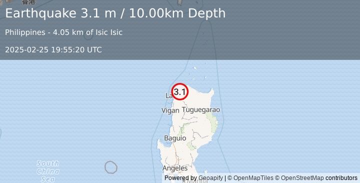 Earthquake LUZON, PHILIPPINES (3.1 m) (2025-02-25 19:55:20 UTC)