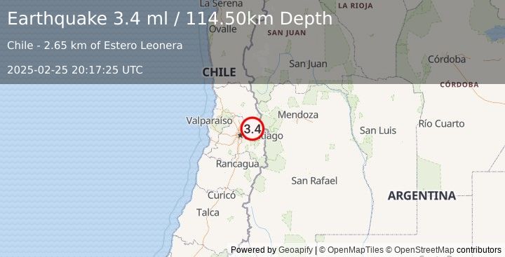 Earthquake REGION METROPOLITANA, CHILE (3.4 ml) (2025-02-25 20:17:25 UTC)