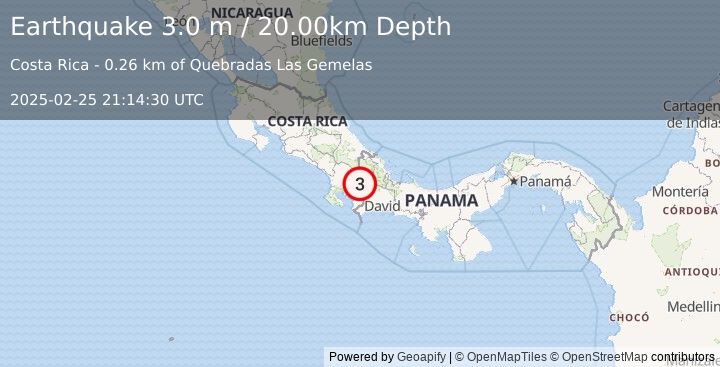 Earthquake PANAMA-COSTA RICA BORDER REGION (3.0 m) (2025-02-25 21:14:30 UTC)