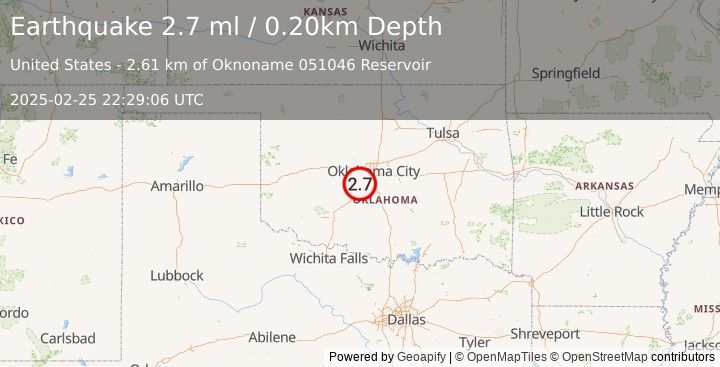 Earthquake OKLAHOMA (2.7 ml) (2025-02-25 22:29:06 UTC)