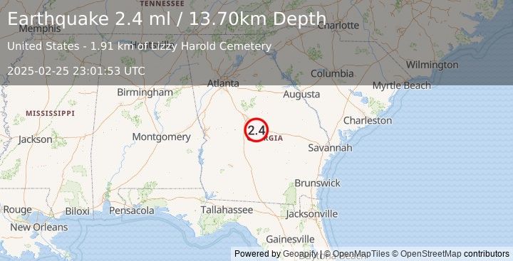 Earthquake GEORGIA, USA (2.4 ml) (2025-02-25 23:01:53 UTC)