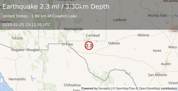 Earthquake WESTERN TEXAS (2.3 ml) (2025-02-25 23:12:20 UTC)