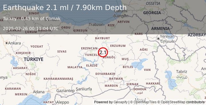 Earthquake EASTERN TURKEY (2.1 ml) (2025-02-26 00:11:04 UTC)