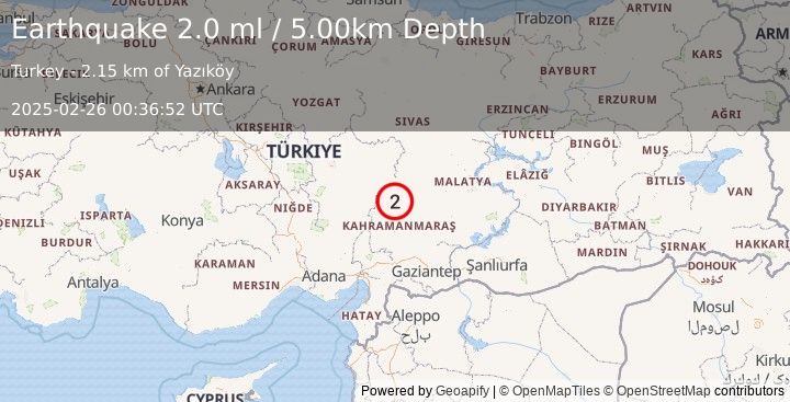 Earthquake CENTRAL TURKEY (2.0 ml) (2025-02-26 00:36:52 UTC)