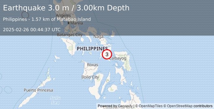 Earthquake MASBATE REGION, PHILIPPINES (3.0 m) (2025-02-26 00:44:37 UTC)