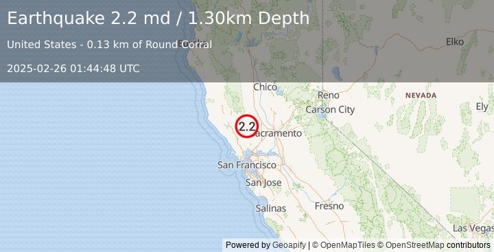 Earthquake NORTHERN CALIFORNIA (2.2 md) (2025-02-26 01:44:48 UTC)