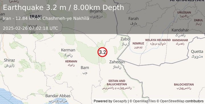 Earthquake EASTERN IRAN (3.2 m) (2025-02-26 07:02:18 UTC)