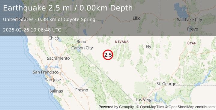 Earthquake NEVADA (2.5 ml) (2025-02-26 10:06:48 UTC)