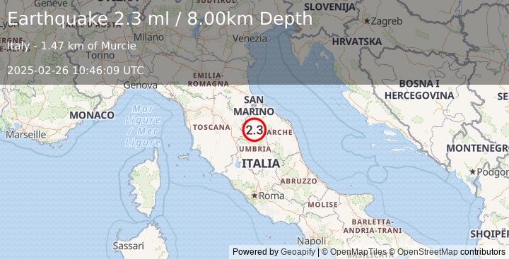 Earthquake CENTRAL ITALY (2.3 ml) (2025-02-26 10:46:09 UTC)