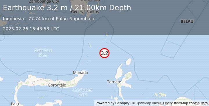 Earthquake MOLUCCA SEA (3.2 m) (2025-02-26 15:43:58 UTC)