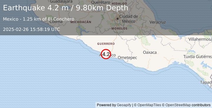 Earthquake GUERRERO, MEXICO (4.2 m) (2025-02-26 15:58:19 UTC)