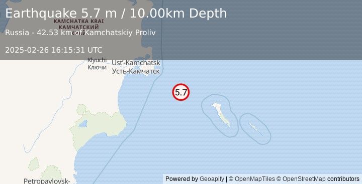 Earthquake KOMANDORSKIYE OSTROVA REGION (5.7 m) (2025-02-26 16:15:33 UTC)